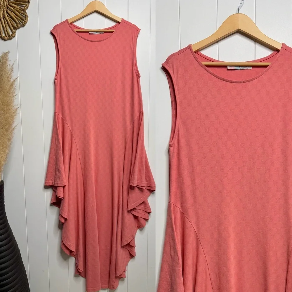 Free People dress Small midi asymmetrical textured ruffle boho cotton